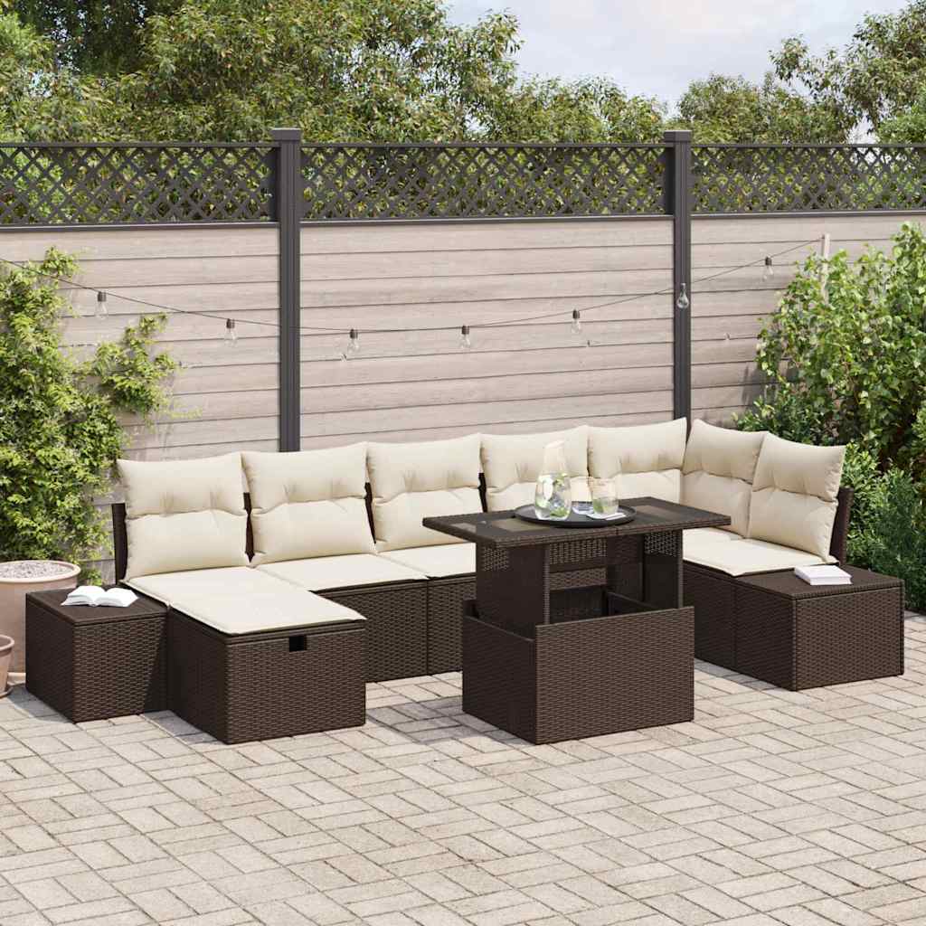 Garten-Sofa-Set mit Kissen mit Speicher 8 pcs Braun Poly Rattan